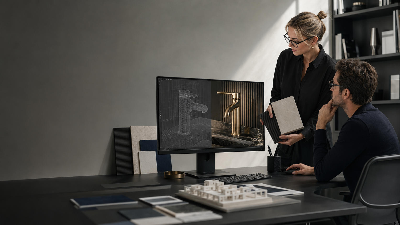 Personas en estudio de render